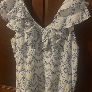Blue & white Crown & Ivy cotton eyelet ruffle top